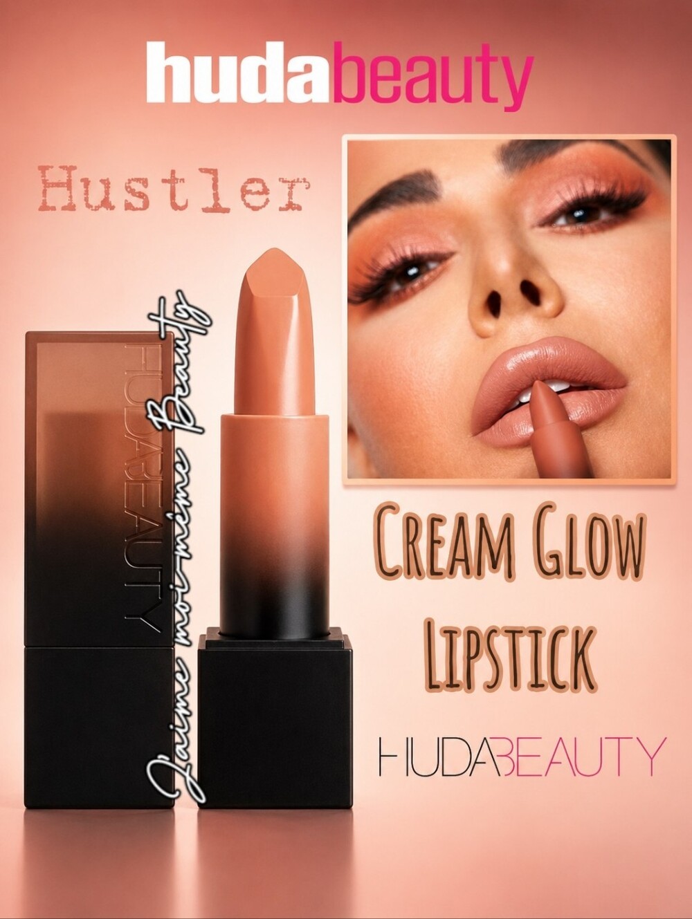 HUDA Beauty Cream Glow Lipstick in Hustler (Nude Beige Pink)